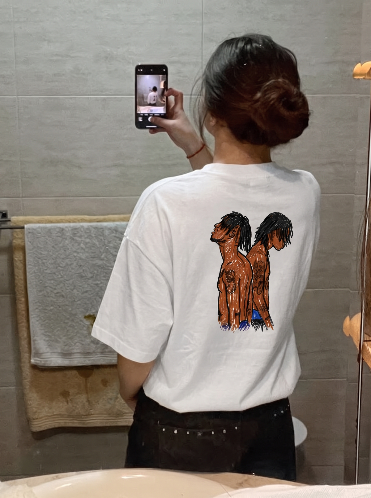 SremmLife tee, back print in a mirror selfie